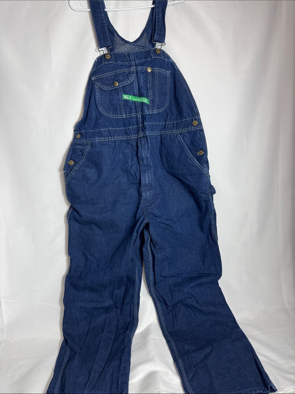Key Vintage Men's Relaxed Dark Blue Denim Overalls - Classic Utility Style 42x30